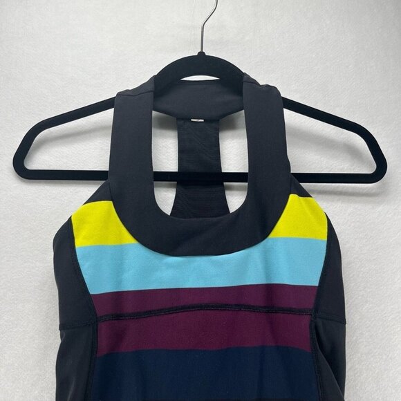 Lululemon Top Womens Size 4 Scoop Neck Tank Stripe Shelf Bra Athletic Multicolor - Picture 3 of 9